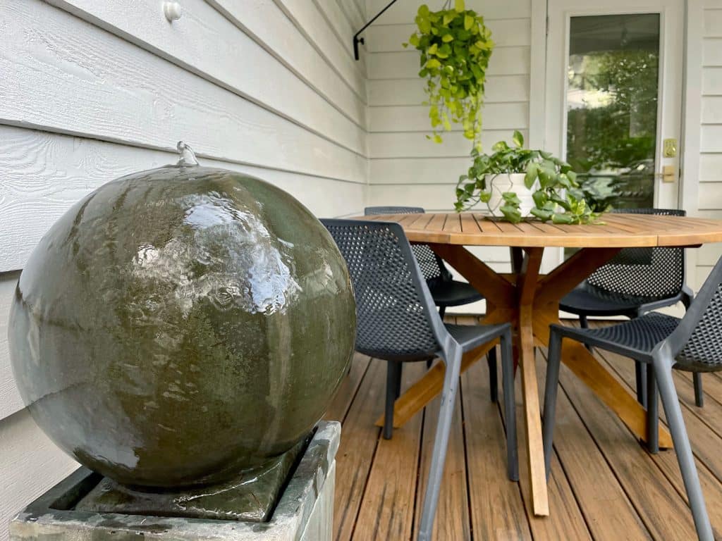 Close Up Of Outdoor Stone Ball Fountain