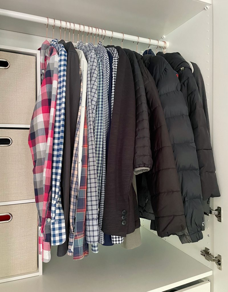 Ikea Pax Wardrobe Closet Mens Shirts On Hanging Bar With Winter Coats