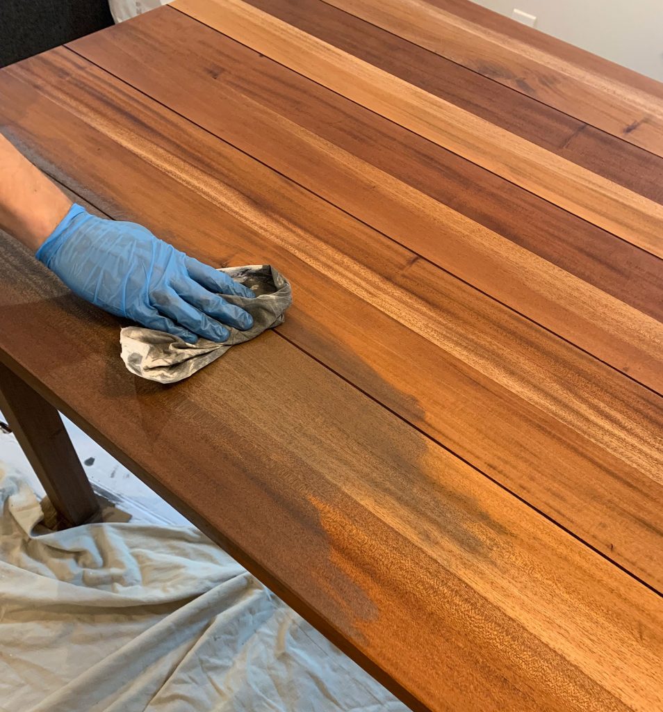 Overstain Darker Color Being Applied To Refinsihed Dining Table