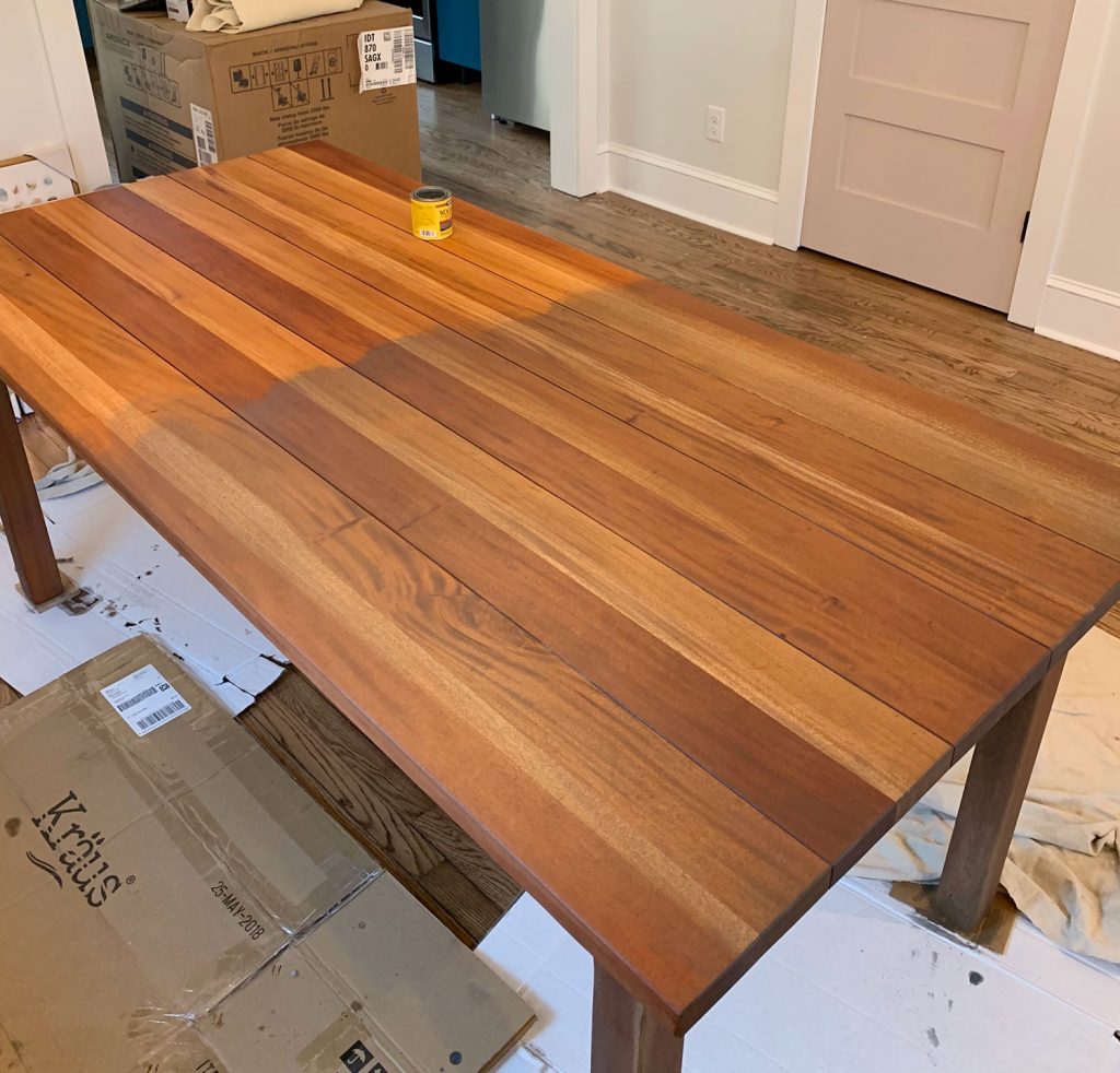 Refinished Dining Table Halfway Stained With Minxwax