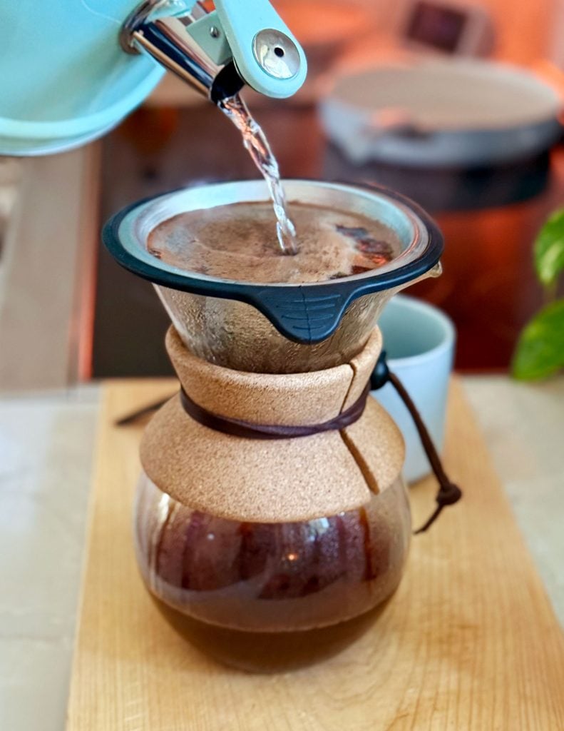 Pouring Boiled Water Into Pour Over Coffee Maker
